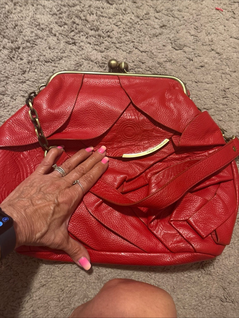 Red Frame-Top Women's Shoulder Cirque Du Soleil Red Leather Handbag/Purse